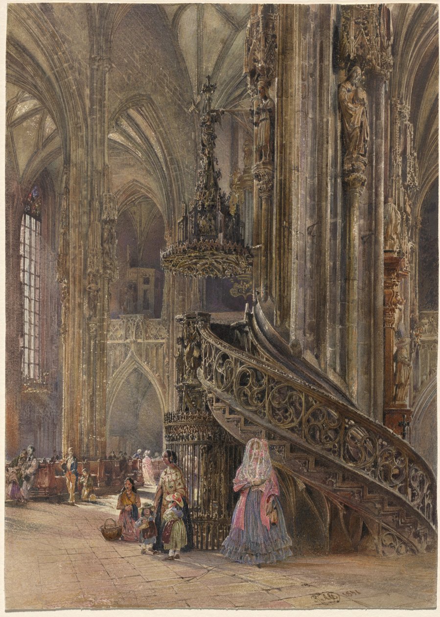 Interiören av katedralen Saint Stephen i Wien av Rudolf von Alt