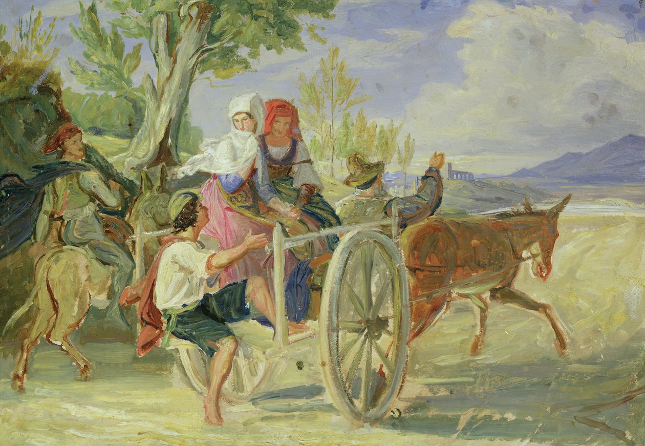 Italiensk vagn (olja på papper, lagt på kartong) av Rudolph Friedrich Wasmann