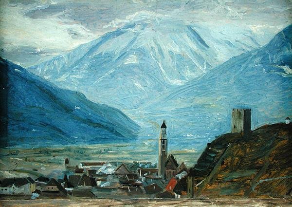 Merano i snön, ca 1840 (olja på papper på kartong) av Rudolph Friedrich Wasmann