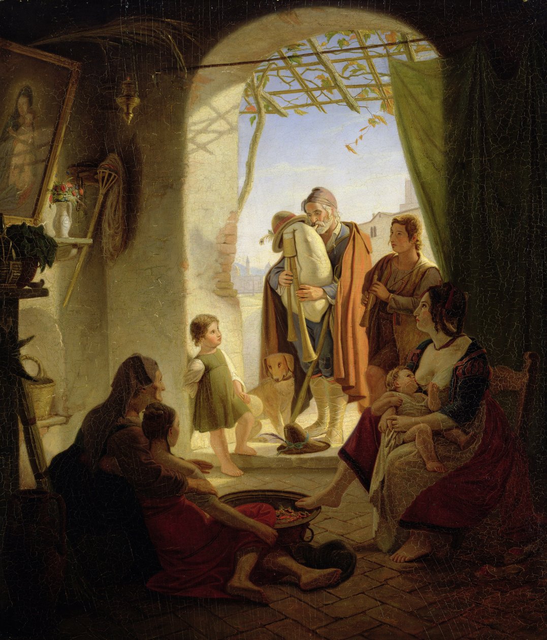 Napolitansk säckpipsspelare i vintrigt Rom, 1833 av Rudolph Friedrich Wasmann