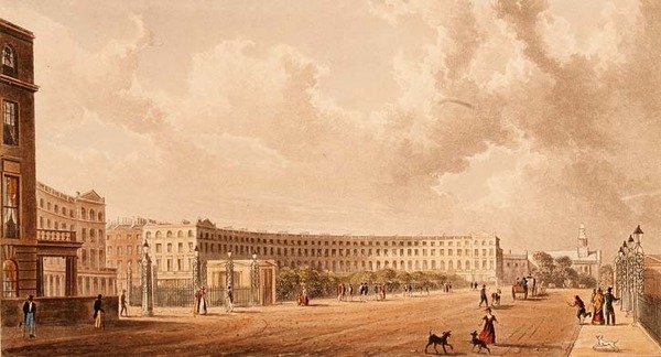 The Crescent, Portland Place, akvatint publicerad 1822 av Rudolph Ackermann