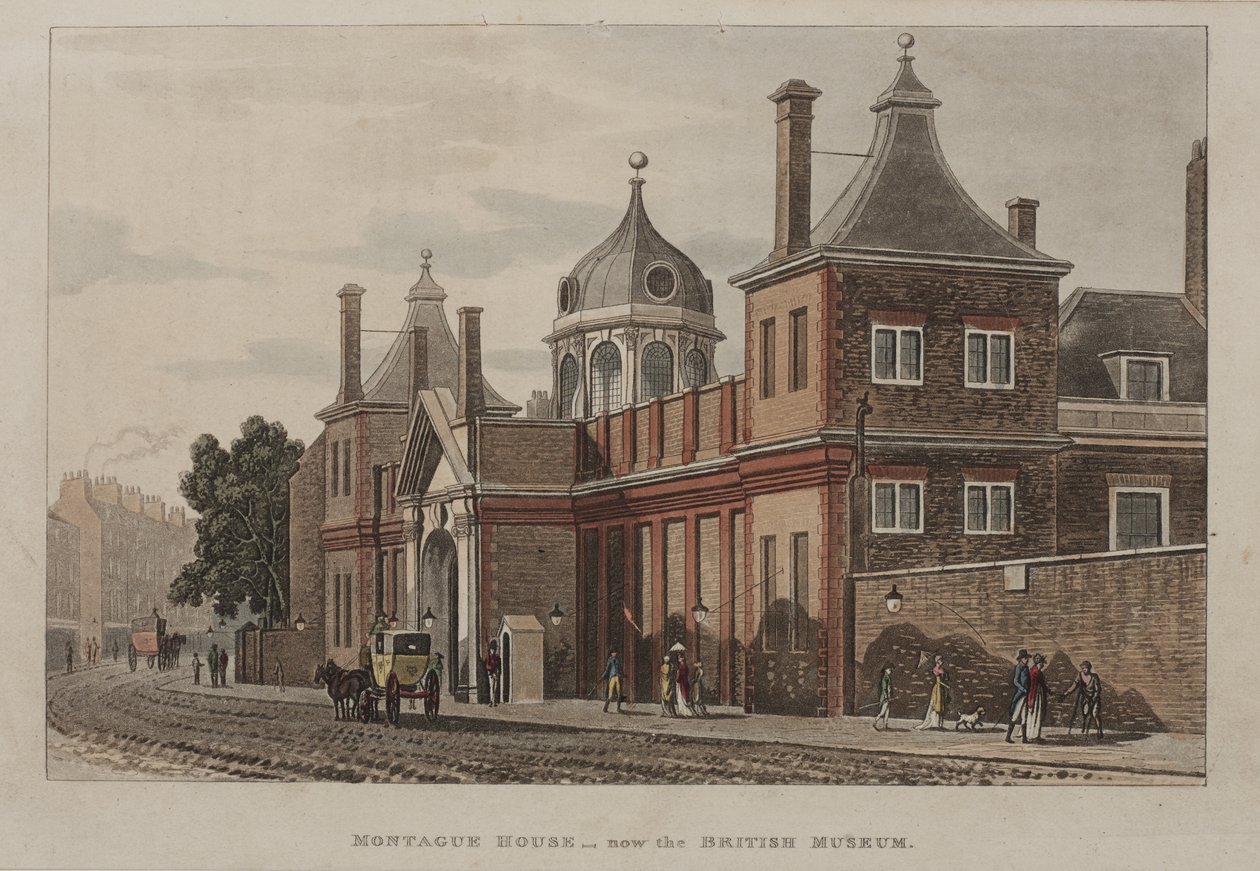 Utsikt över British Museum, Holborn med en gatubild, c.1810 av Rudolph Ackermann
