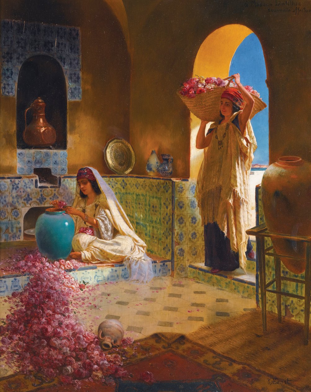 Les parfumeuses - Parfymtillverkarna - Rudolf Ernst (1854-1932). Olja på trä Mått: 55,5x45 cm Privat samling av Rudolphe Ernst