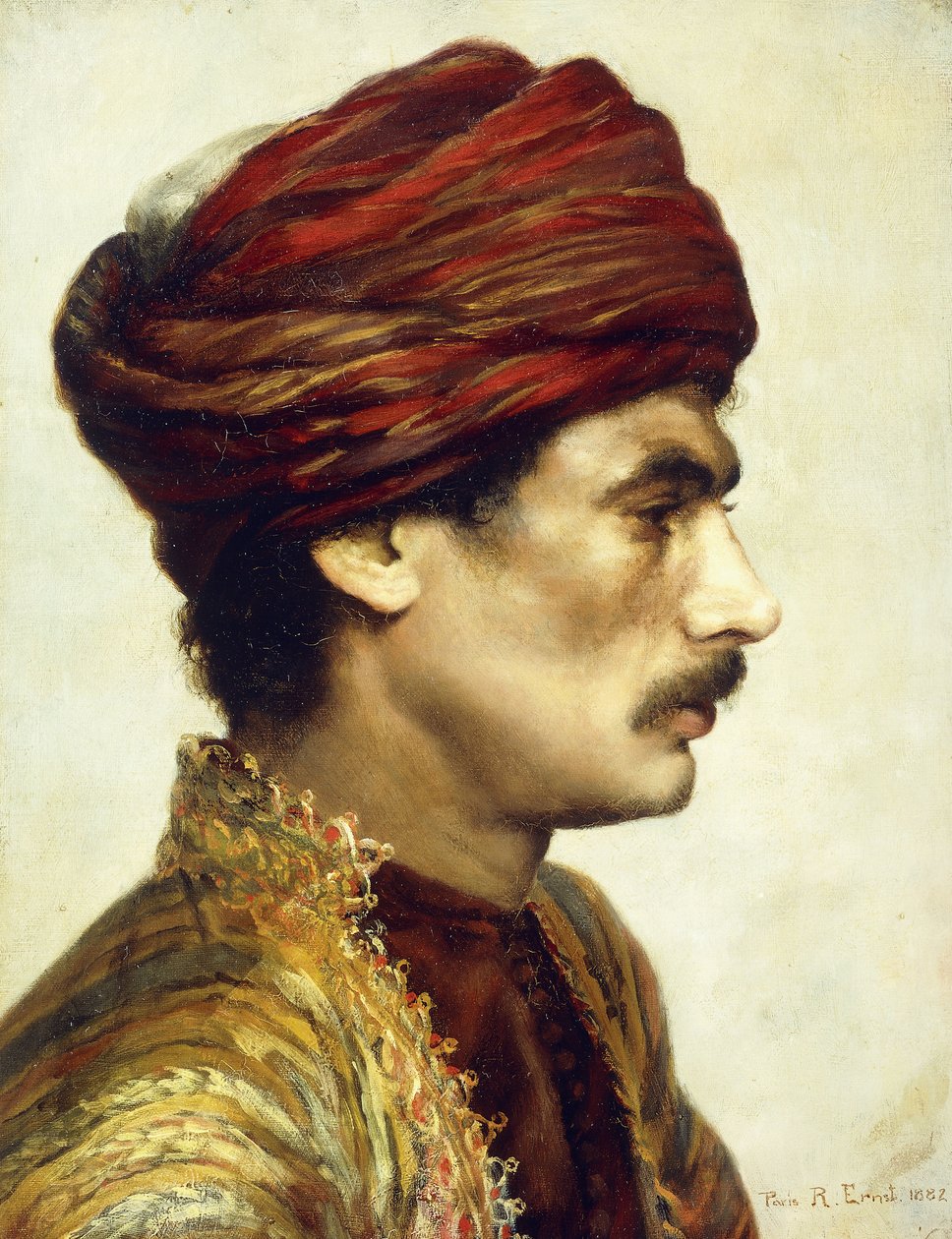 Profil Porträtt av en man i en röd turban, 1882 av Rudolphe Ernst