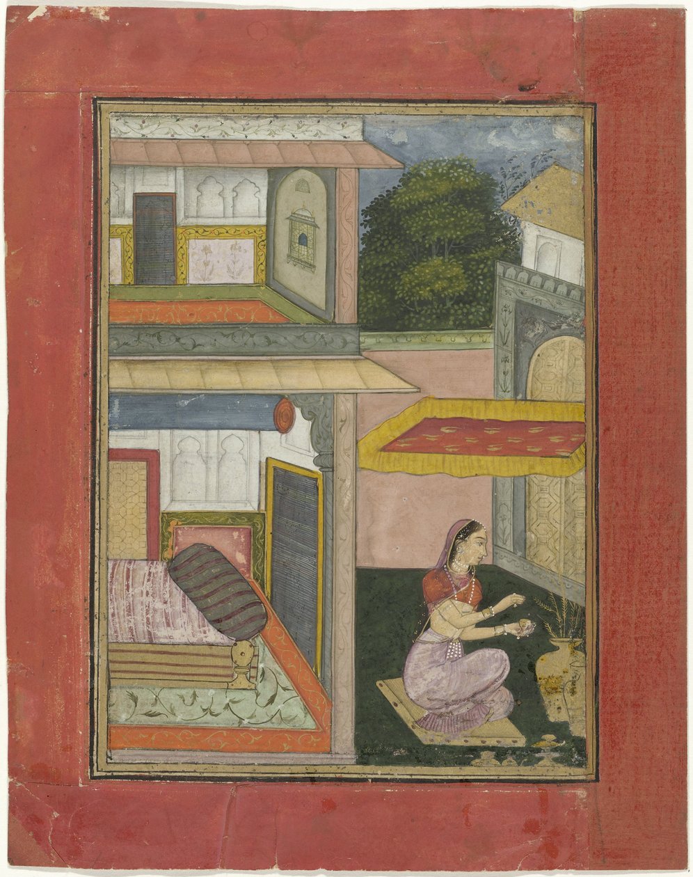 Gunakari Ragini, kvinna som sitter i en domstol i ett palats av Rukn ud din (attributed to)