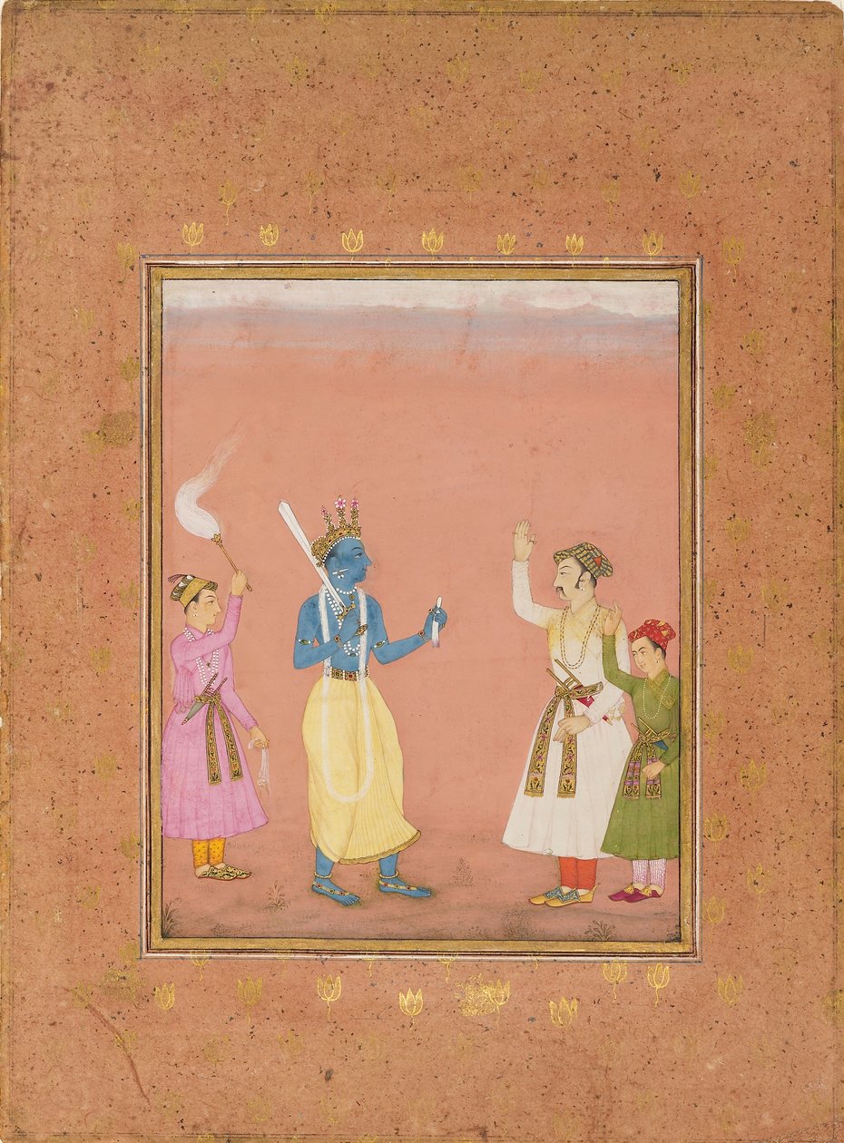 En hjälte som hälsades av prinsar som illustrerar det musikaliska läget Kanada Ragini, c1680 av Ruknuddin