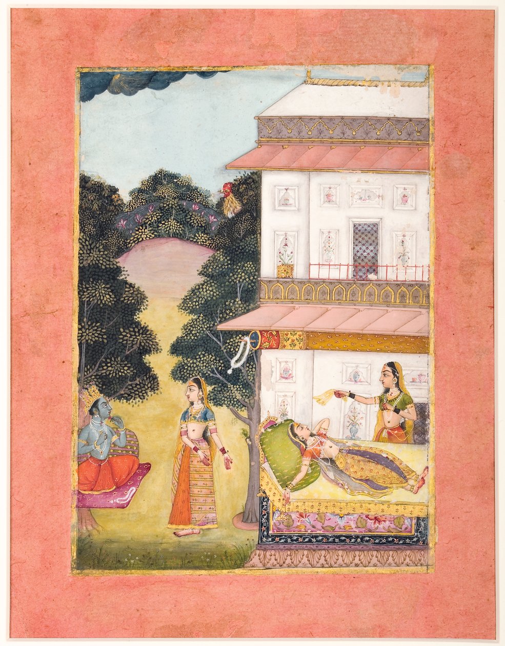 Radha pines, 1685 (opak wc och guld på papper) av Ruknudin of Bikaner
