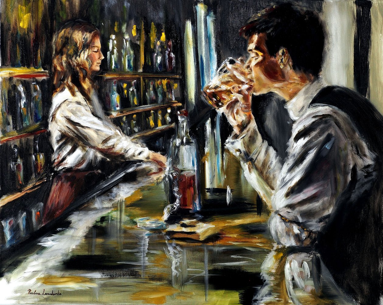 At the Bar, 2021 (olja på linne) av Ruslana Levandovska