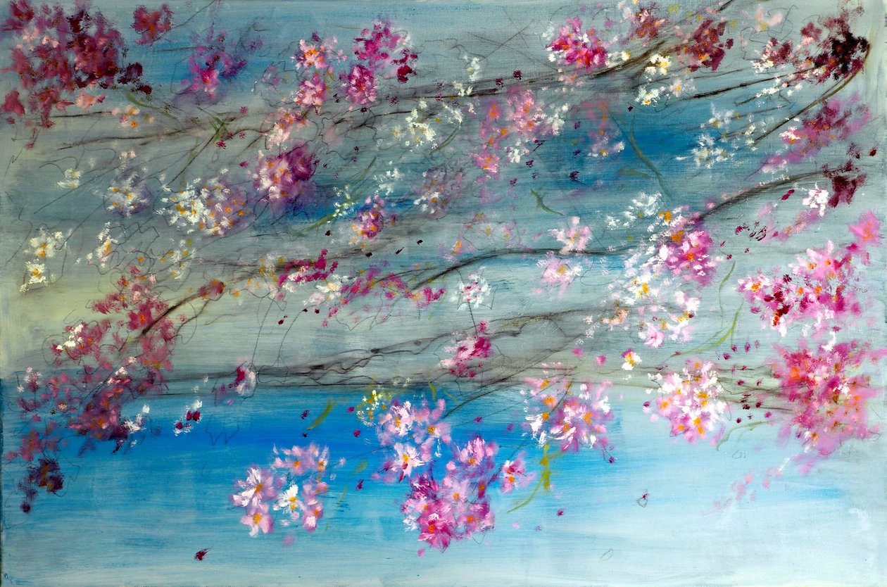 Blommande körsbärsblommor i Japan, 2020 (olja på duk) av Ruslana Levandovska