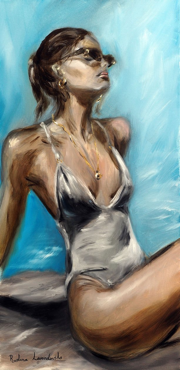By the Pool, 2022 (olja på duk) av Ruslana Levandovska