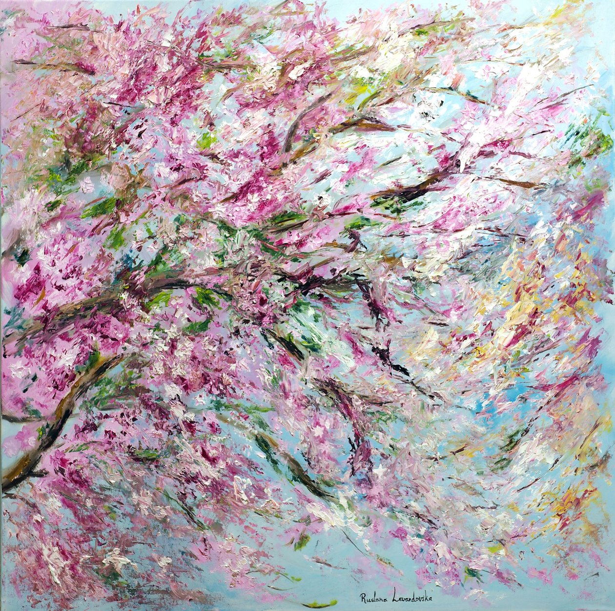 Körsbärsblommor - våren är här!, 2022 (olja på cavas) av Ruslana Levandovska