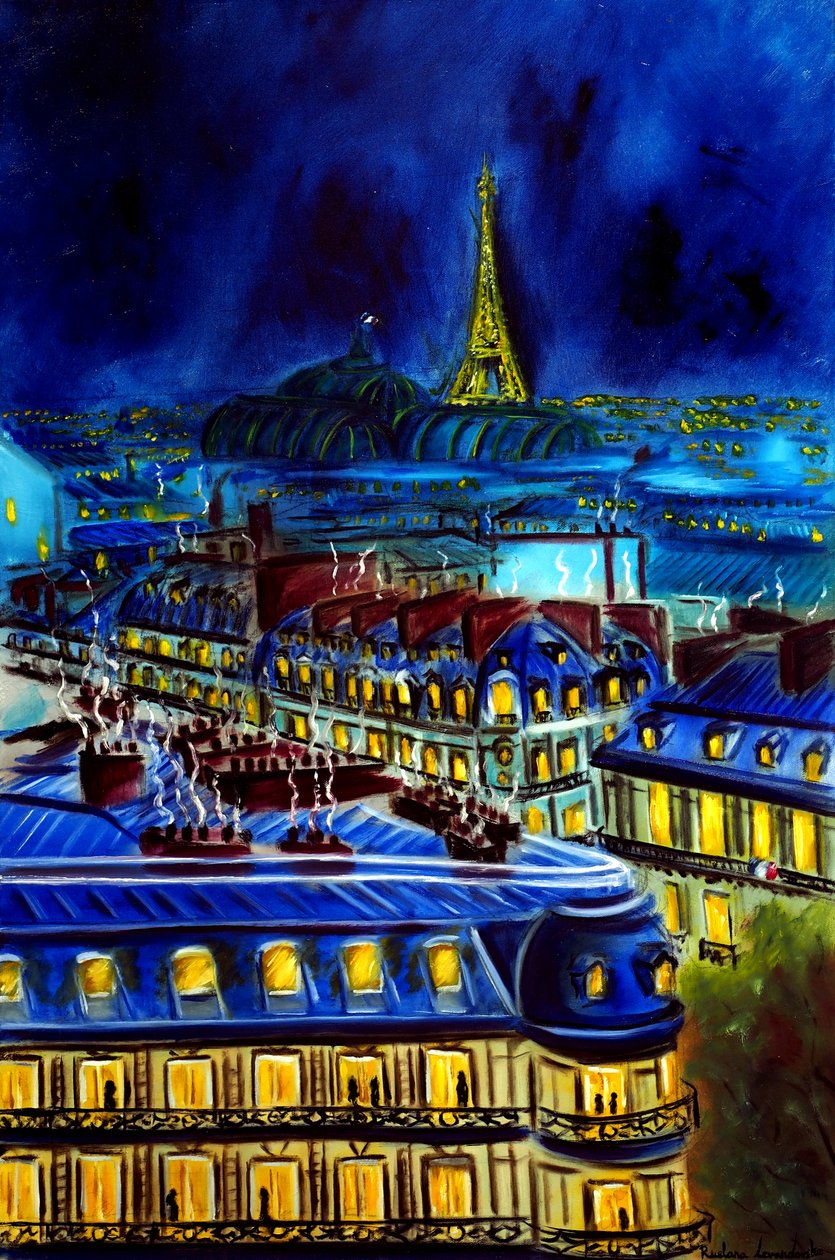 Stadsbild från Paris på kvällen, 2025 (olja på duk) av Ruslana Levandovska