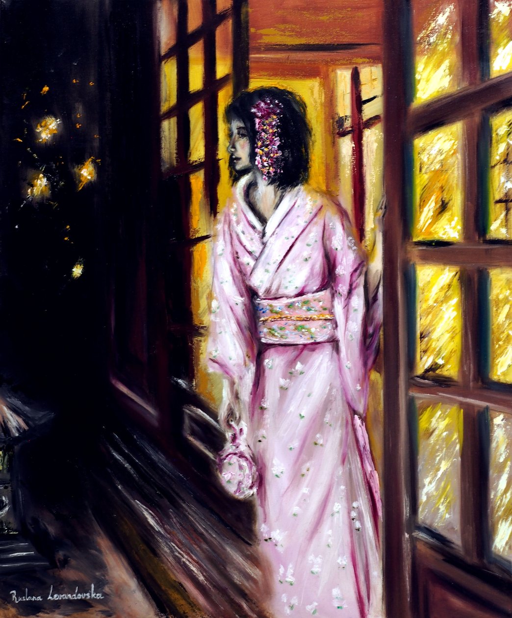 Fireflies in Kyoto, 2022 (olja på duk) av Ruslana Levandovska