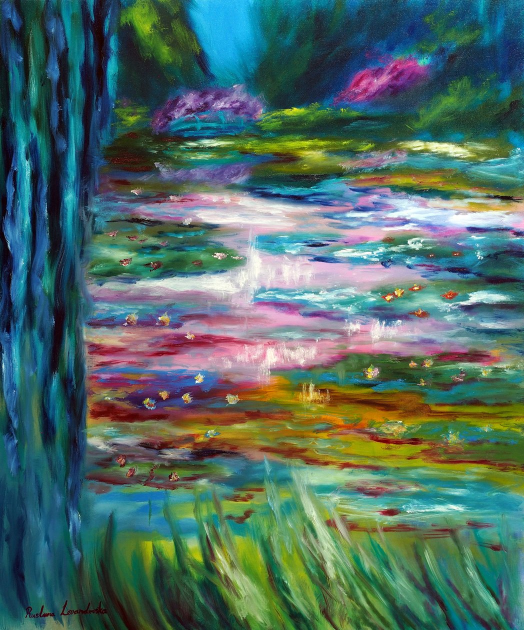 Monet Japansk trädgård i Giverny Vänster panel, 2024 (olja på duk) av Ruslana Levandovska