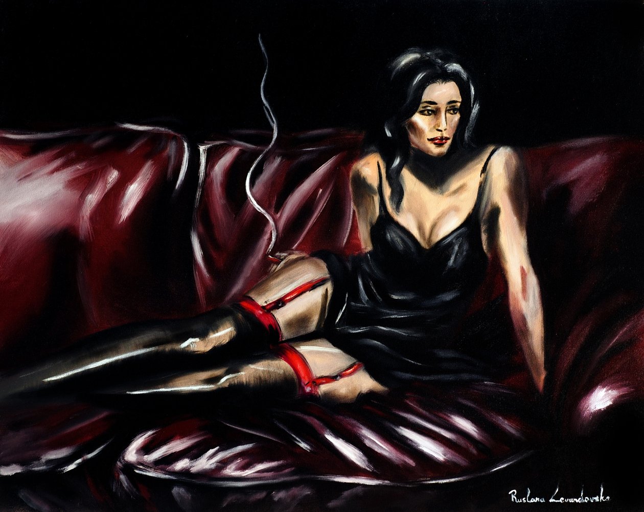Sultry in Shadows, 2025 (olja på duk) av Ruslana Levandovska