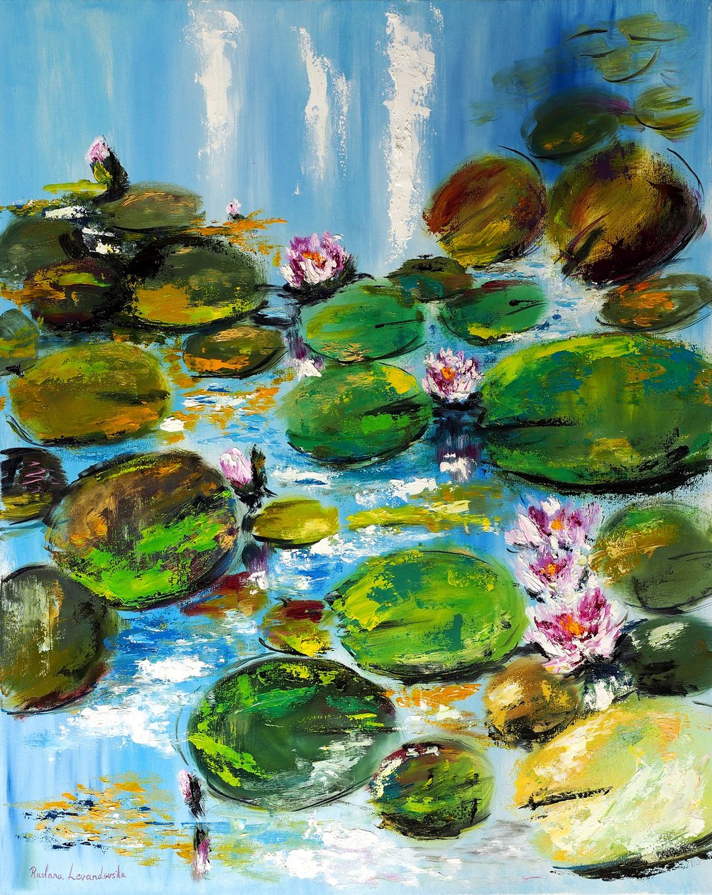 Water Lily Pond, 2021 (olja på duk) av Ruslana Levandovska