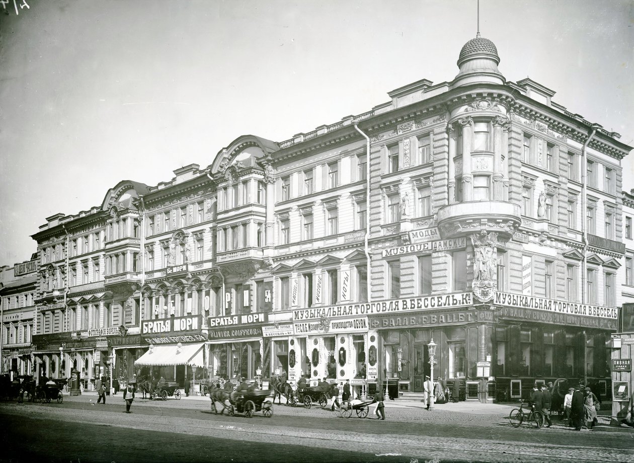Nr 54 Nevsky Prospekt, hörnet av Malaya Sadovaya Street, St Petersburg, tidigt 1900-tal av Russian Photographer