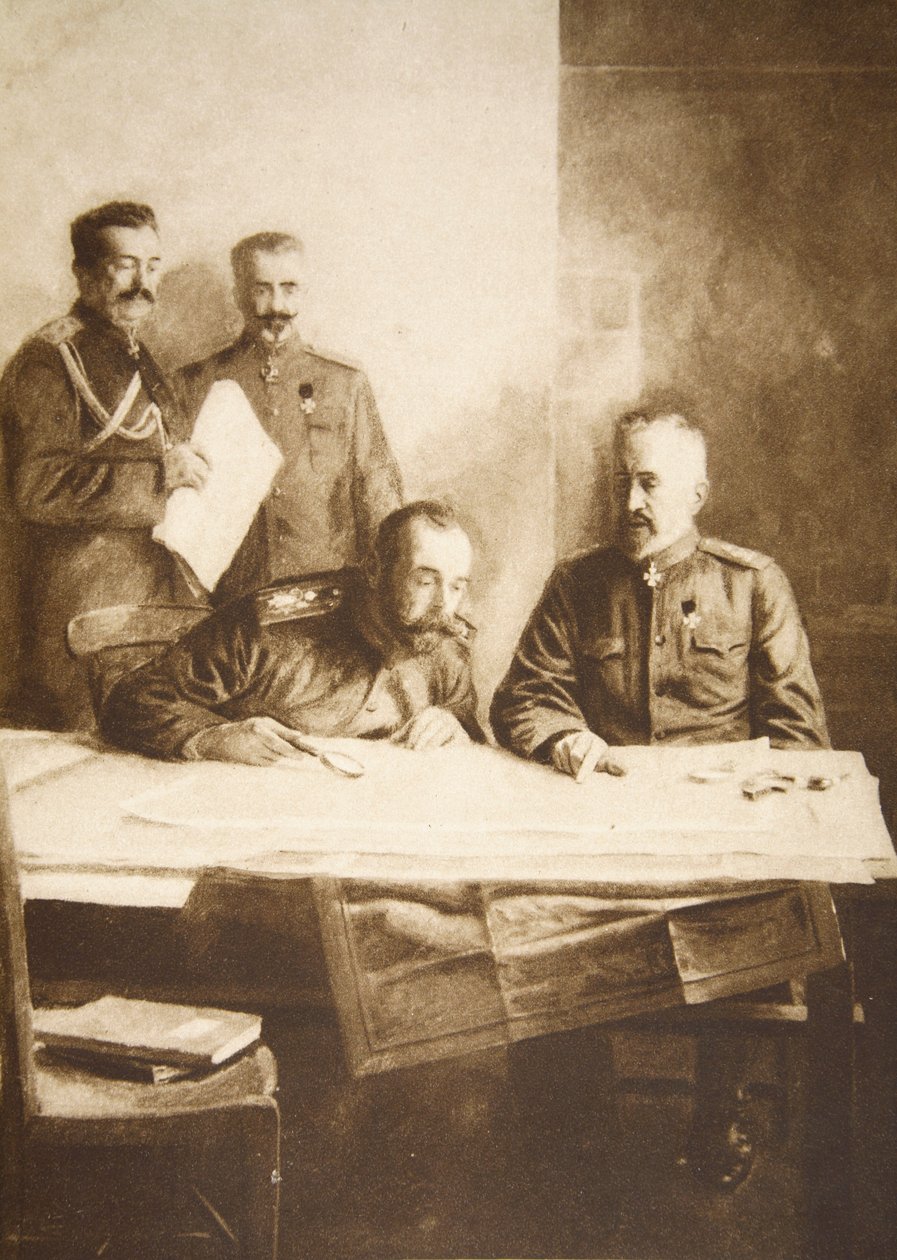 Kejsaren av Ryssland med storhertigen Nicholas i fronten (sepiafoto) av Russian Photographer