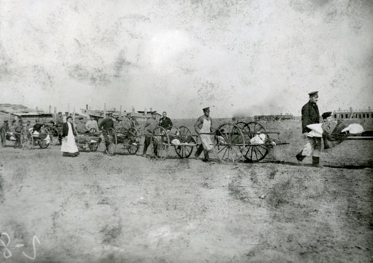 Transport av sårade, rysk-japanska kriget, 1904 av Russian Photographer