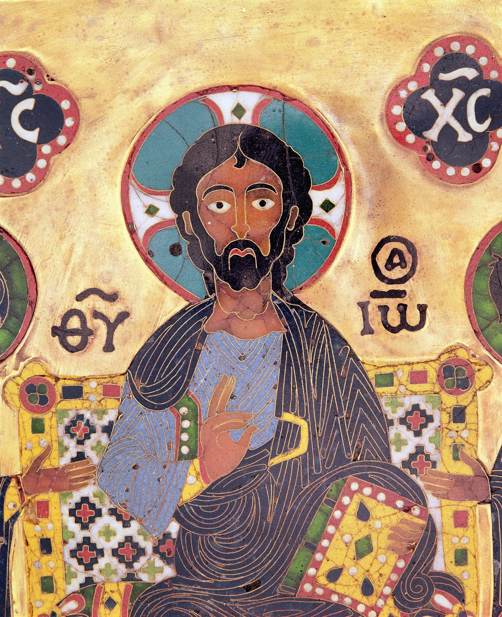 Christ Enthroned (cloisonne-emalj) av Russian School