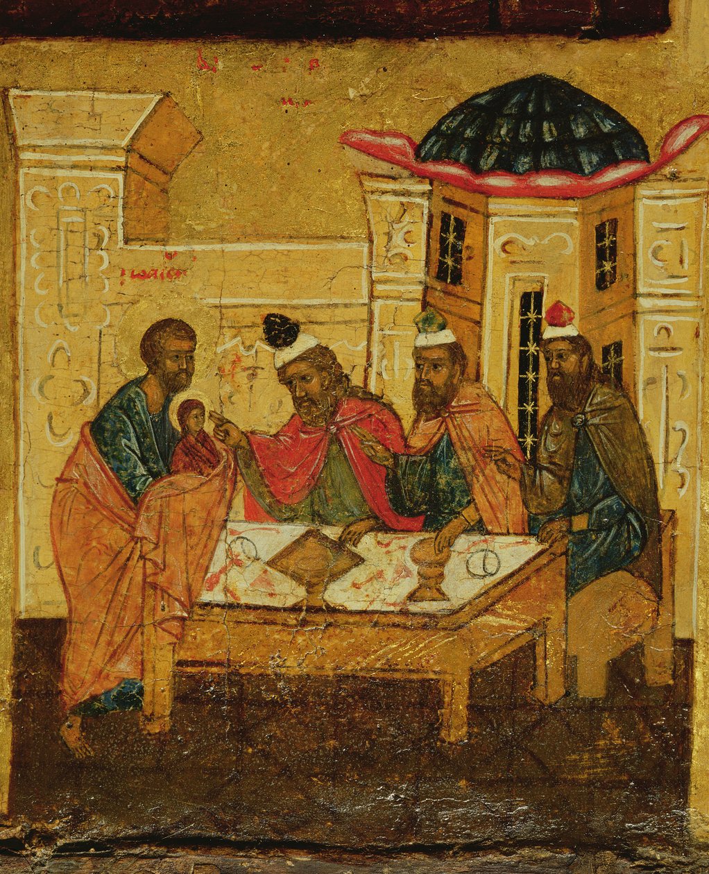 Ikon som föreställer tillbedjan av männen, c.1550 av Russian School
