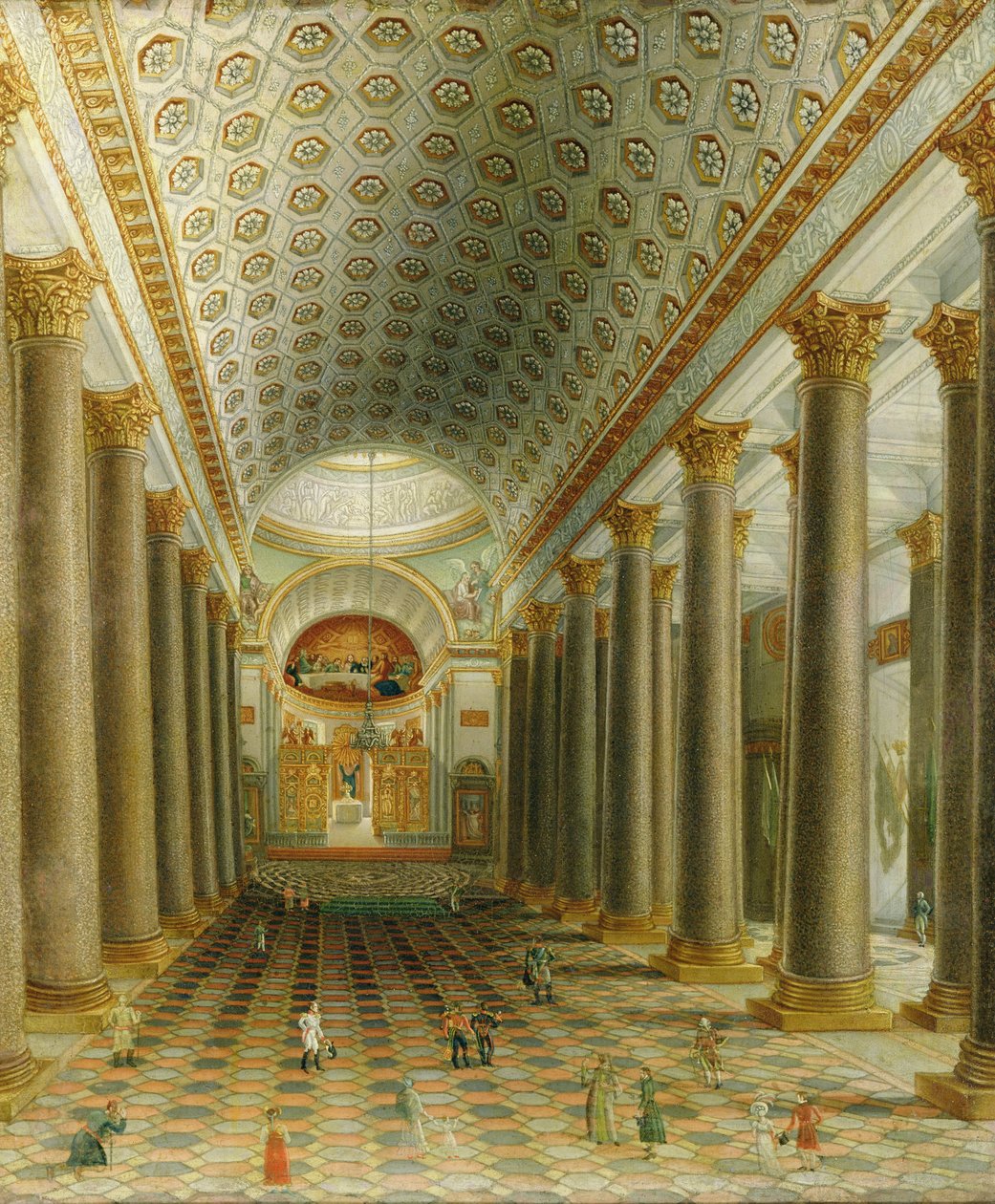 Inre vy av Kazan-katedralen i St. Petersburg av Russian School