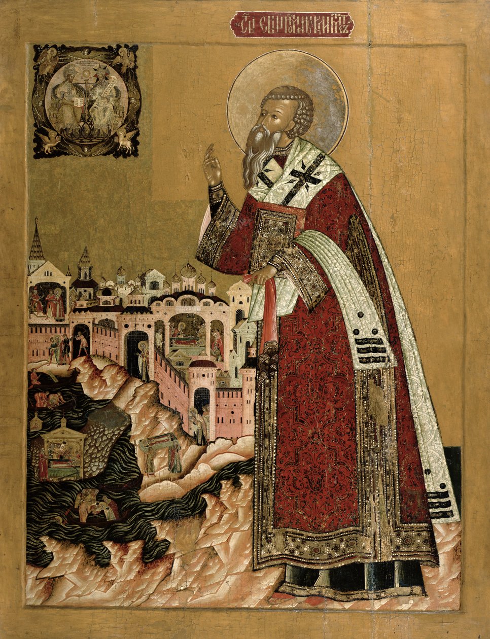 Påven Klemens med scener ur hans liv (tempera på panel) av Russian School