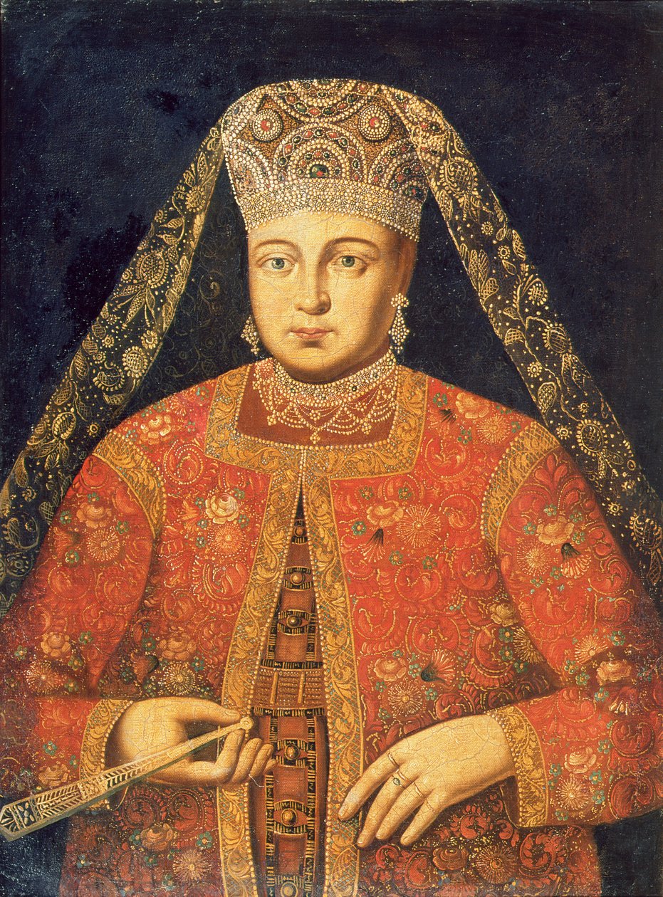 Portræt af Tsarina Marfa Matveyevna (1664-1715) swed av Russian School