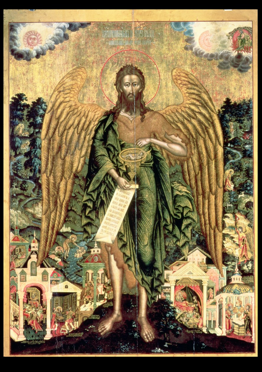 Johannes döparen, vildmarkens ängel (tempera på panel) av Russian School
