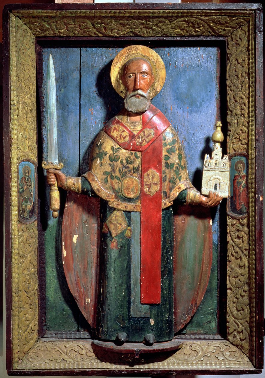 St. Nicholas of Mozhaisk, Yaroslavl School (målat trä) av Russian School