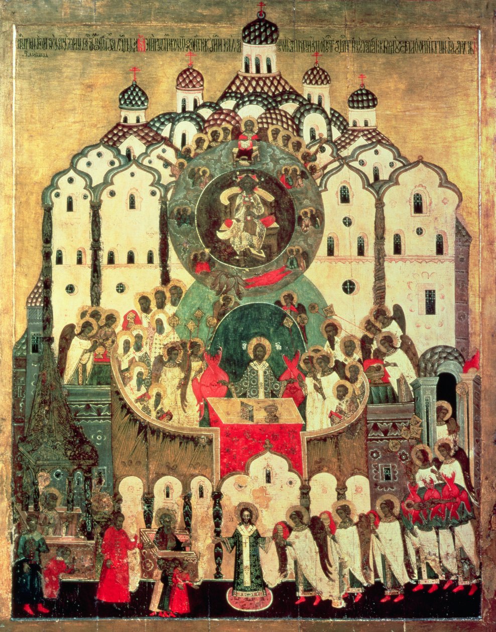 The Assembly of Angels (tempera på panel) av Russian School