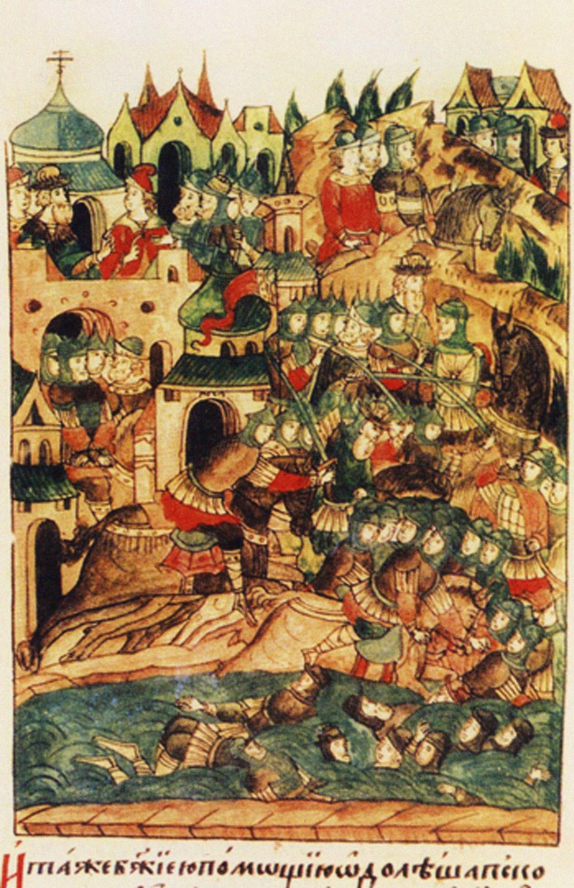 Slaget vid Wesenberg den 18 februari 1268, från Illuminated Compiled Chronicle, andra hälften av 1500-talet av Russian School
