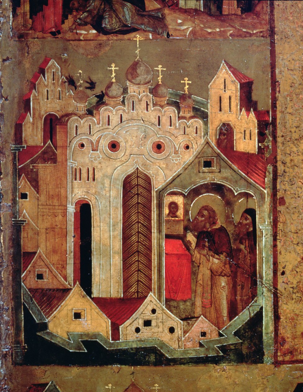 The Vision of St. Sergius of Radonesh, 1640-talet (tempera på panel) (detalj av 140825) av Russian School