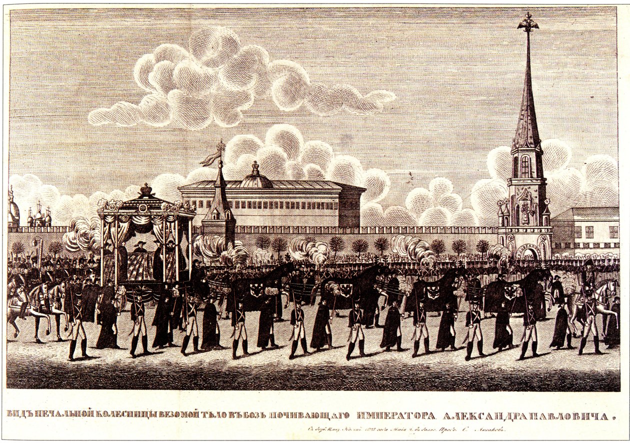 Begravningsceremoni för kejsar Alexander I i Kreml i Moskva, 1828 av Russian Master