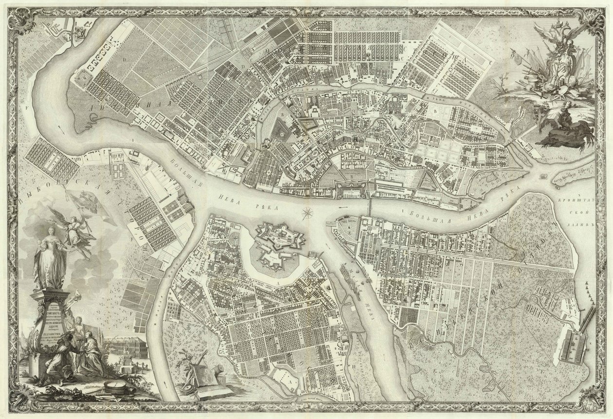 Karta över Petersburg bok till 50-årsdagen av grundandet av St. Petersburg, 1753 av Russian Master