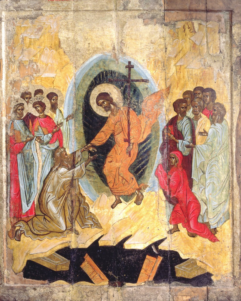 Christs Descent into Hell, rysk ikon, Novgorod School, sent 1300-tal (tempera på panel) av Russian School