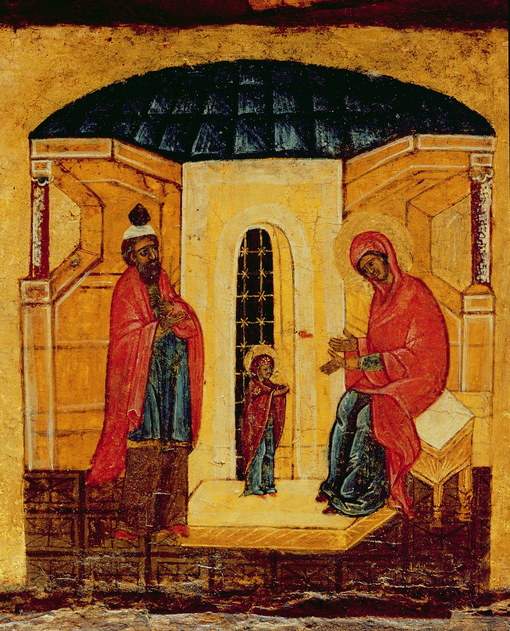 Ikon som föreställer Jesus i templet, ca 1550 (tempera och bladguld på panel) (detalj 314500) av Russian School