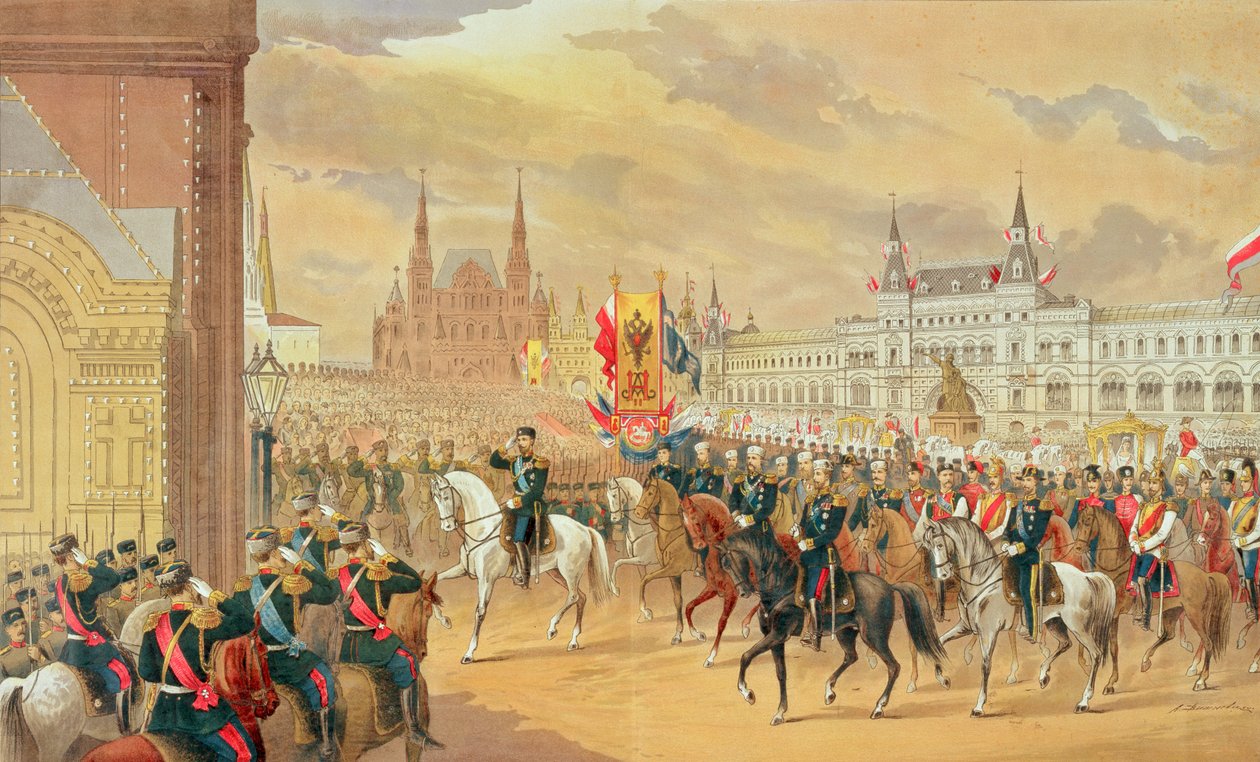 Tsar Nicholas II gifte sig med Alexandra, Moskva, 1896 av Russian School