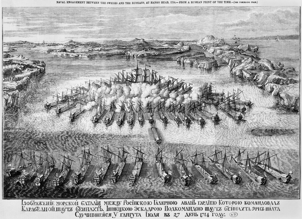 Sjöstrid mellan svenskarna och ryssarna vid Hango Head, 1714 av Russian School