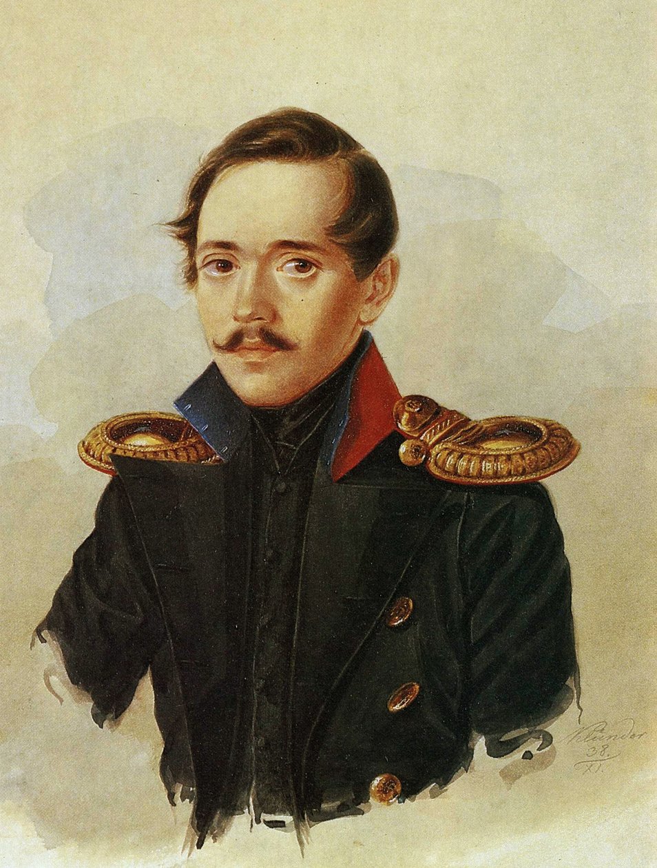 Porträtt av Mikhail Lermontov, ca 1838 av Russian School