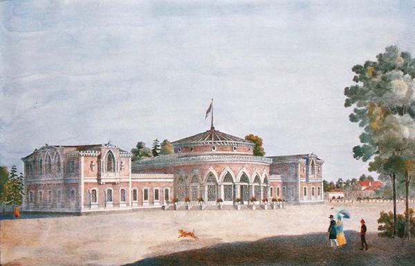 Järnvägsstation och fransk restaurang i Catherine Park, 1824 av Russian School