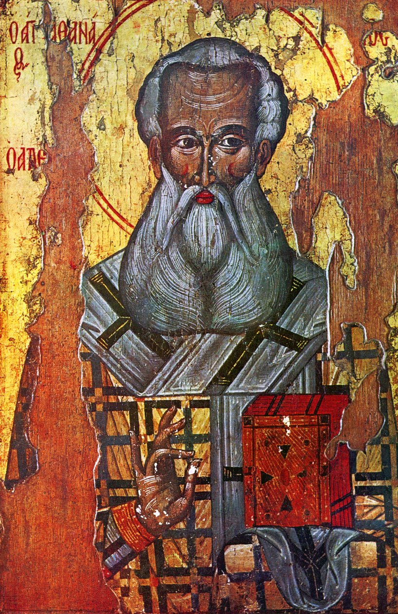 Sankt Athanasius av Alexandria (olja  guld på trä) av Russian School