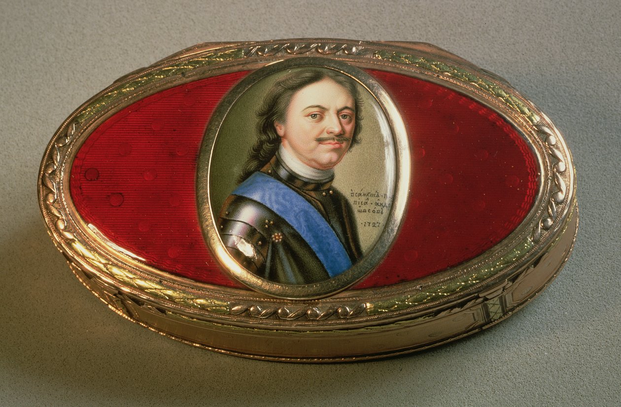 Snusdosa med porträttminiatyr av Peter den store, 1727 (guld) av Russian School