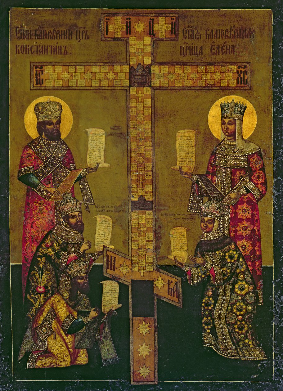 St. Konstantin och St. Helena (panel) av Russian School