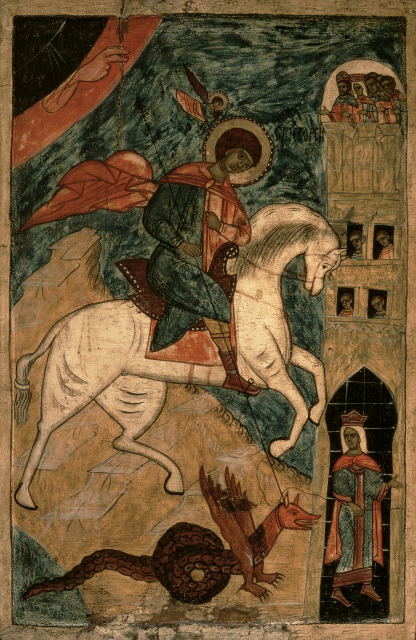 St. George and the Dragon, rysk ikon från Vologda, 1400-talet (tempera på panel) av Russian School