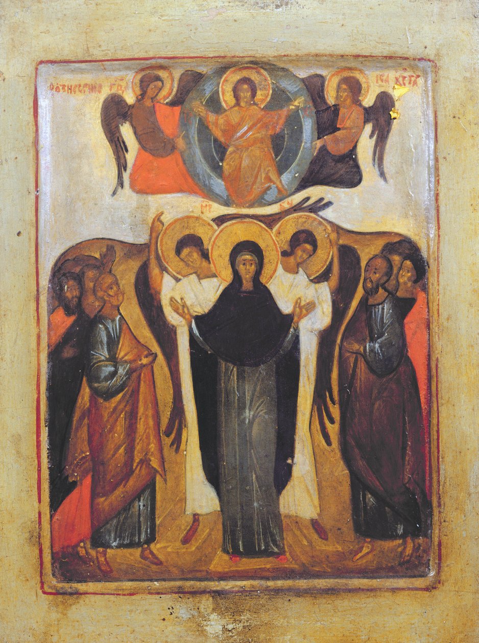 The Ascension (tempera och bladguld på panel) av Russian School