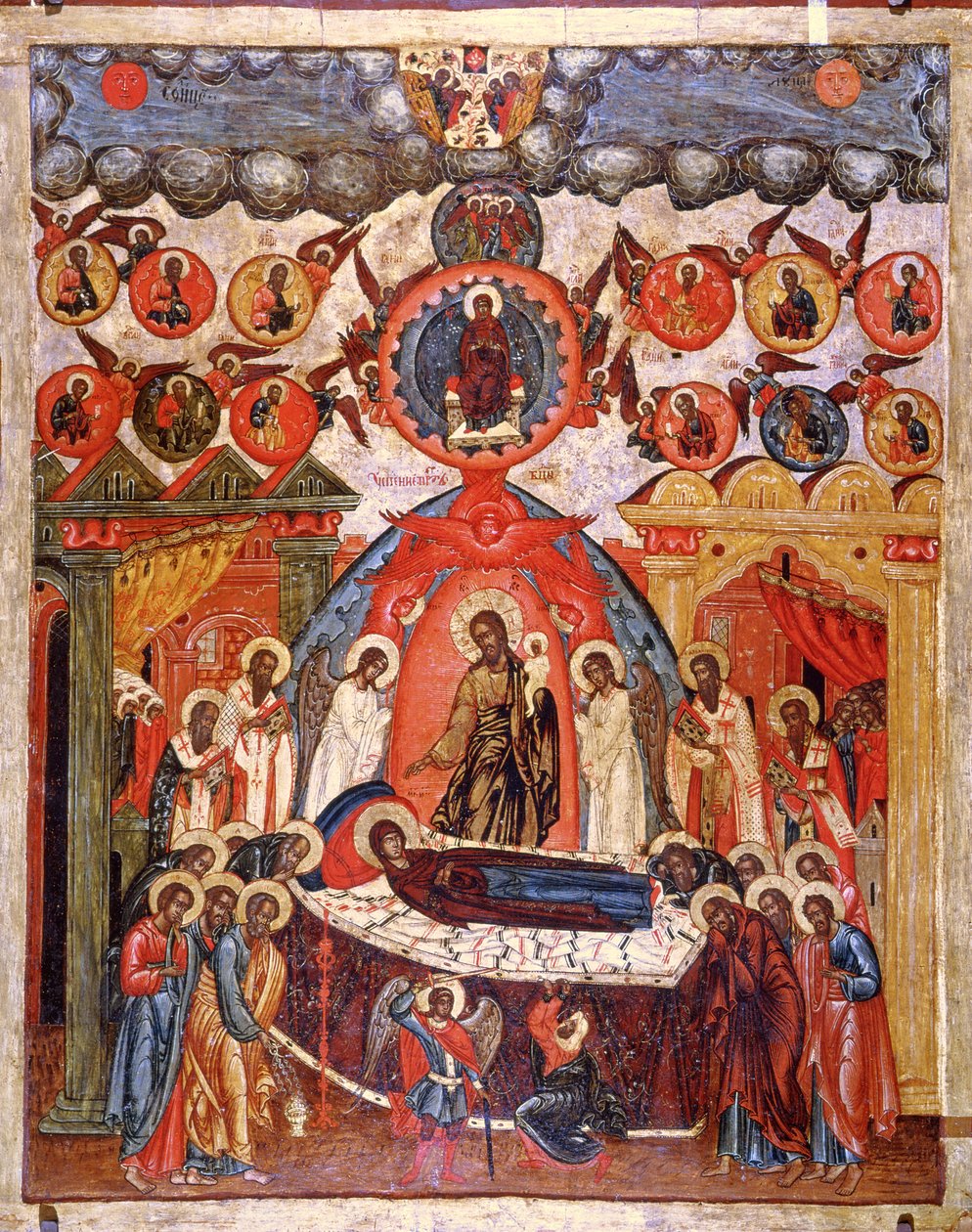 The Dormition, 1700-talet (tempera på panel) av Russian School