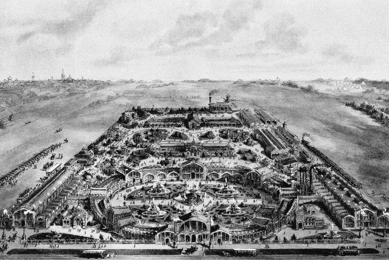 Utsikt över 1882 års allryska utställning, Khodynka, Moskva, Ryssland av Russian School