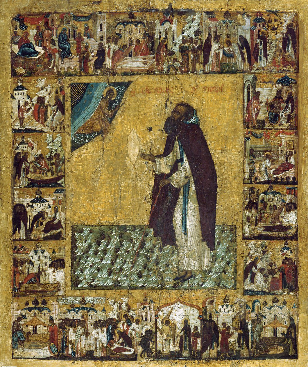 Saint Barlaam av Khutyn med scener ur hans liv, 1560-talet. av Russian icon.