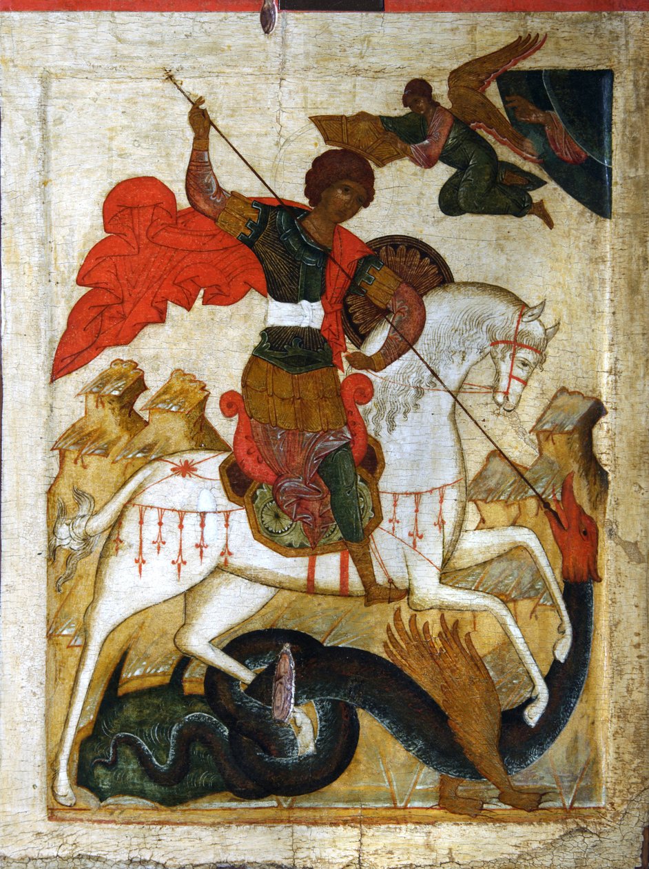 Saint George and the Dragon, tidigt 1500-tal. av Russian icon.